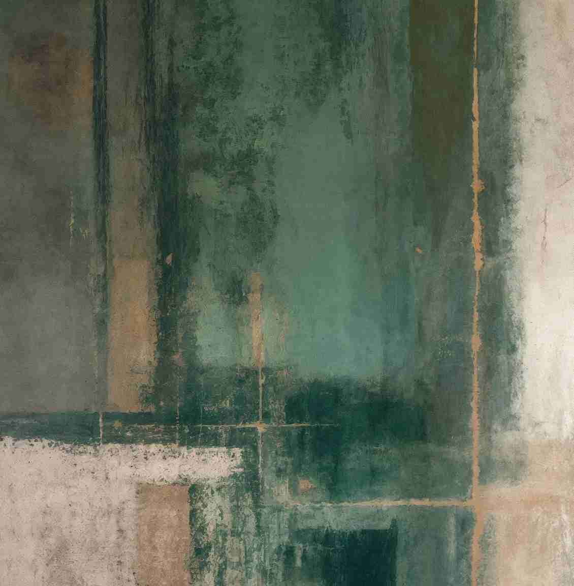 Éclats bruts en vert et sable – Papier peint abstrait - Illulart: Papier peint panoramique