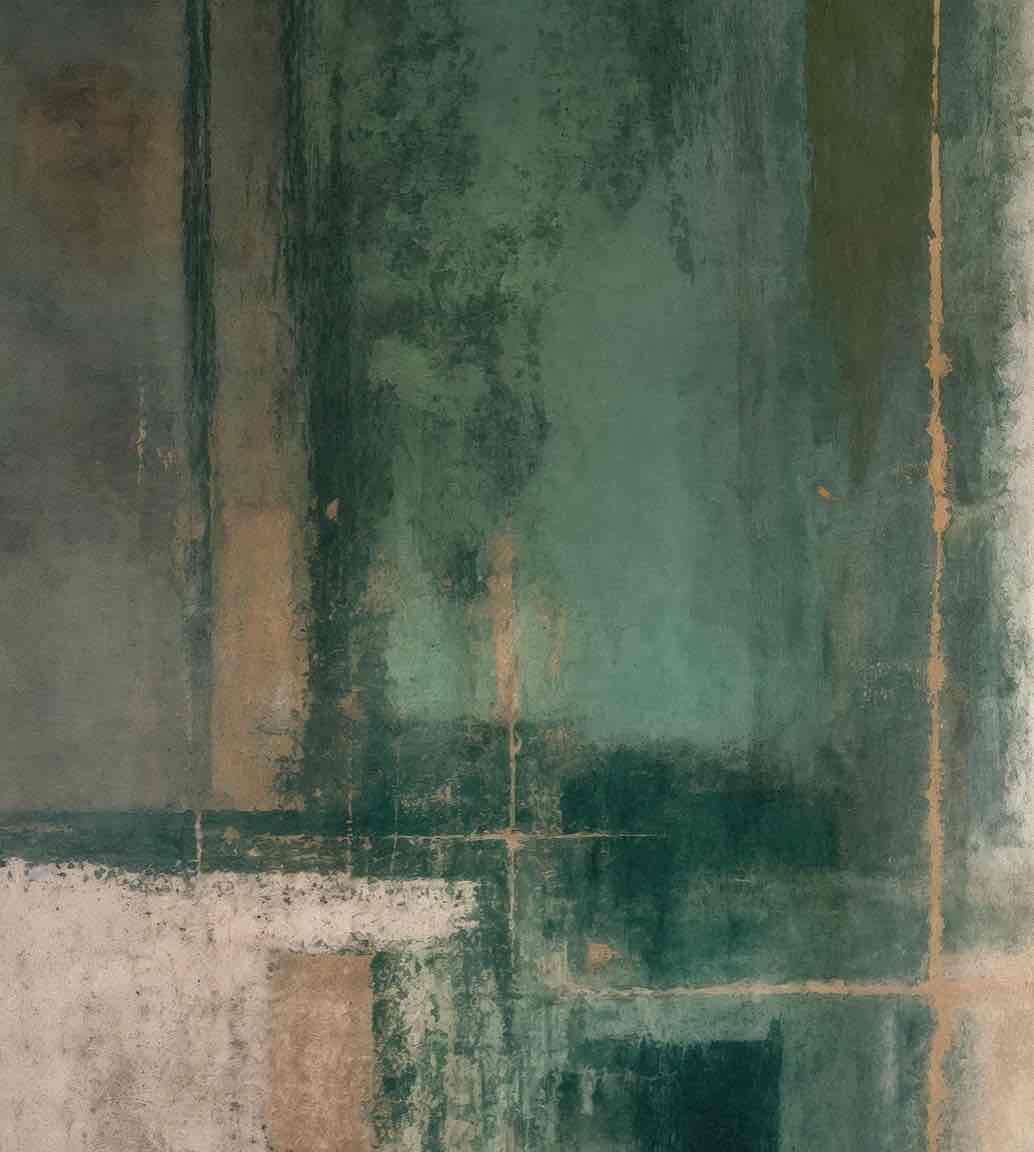 Éclats bruts en vert et sable – Papier peint abstrait - Illulart: Papier peint panoramique