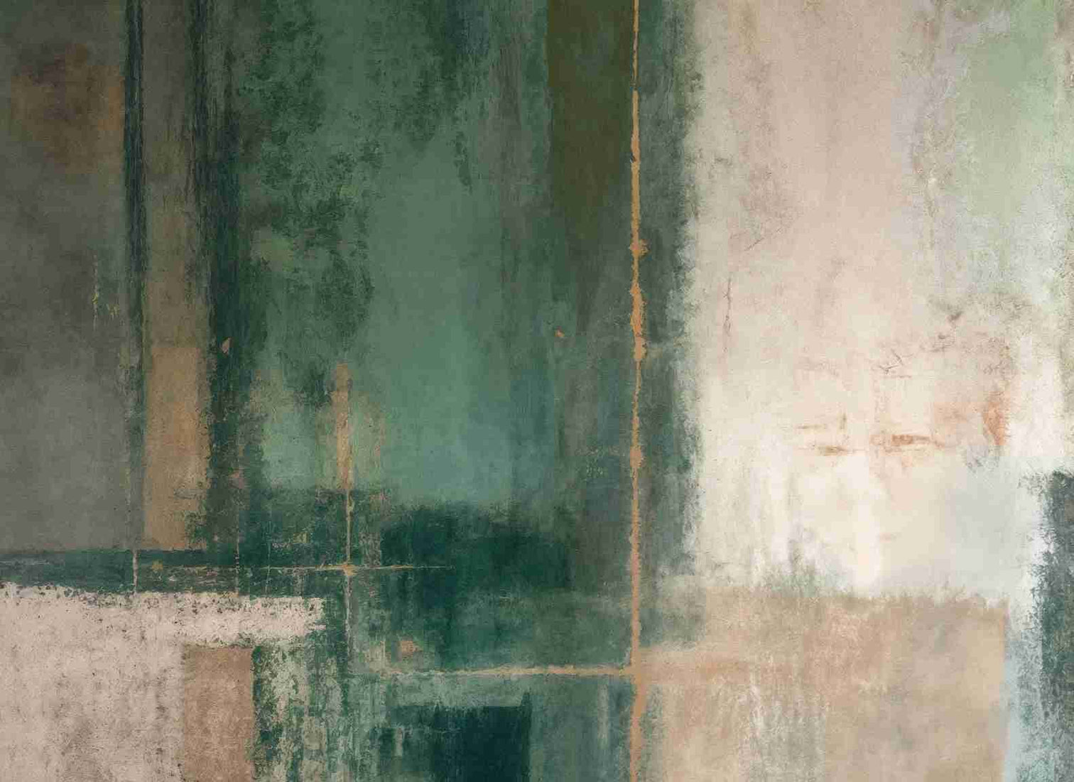 Éclats bruts en vert et sable – Papier peint abstrait - Illulart: Papier peint panoramique