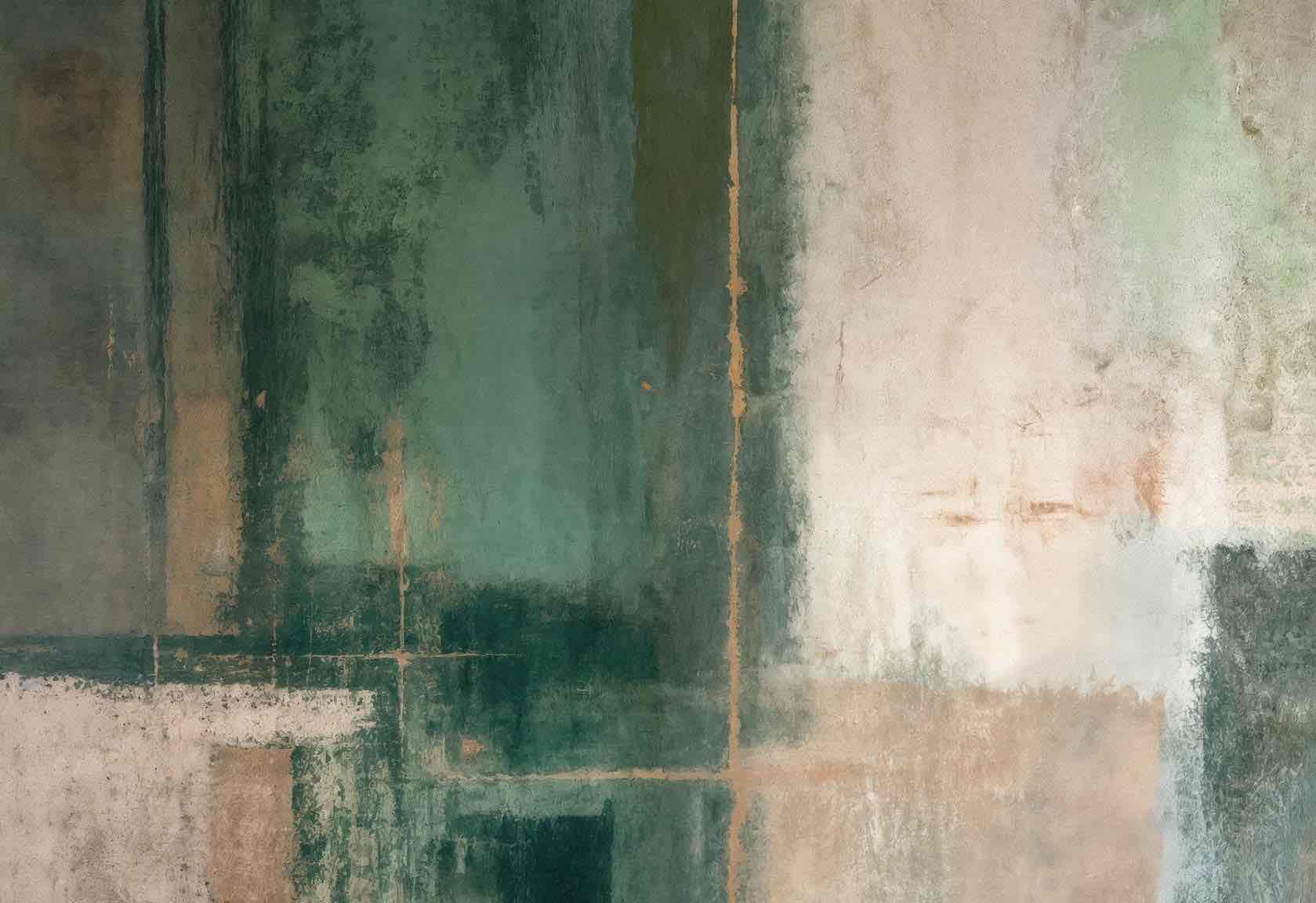 Éclats bruts en vert et sable – Papier peint abstrait - Illulart: Papier peint panoramique