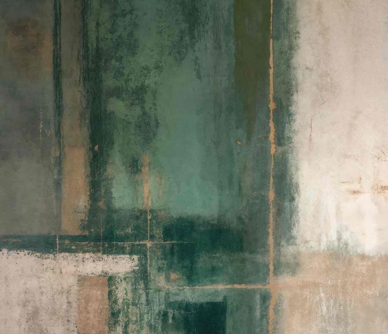 Éclats bruts en vert et sable – Papier peint abstrait - Illulart: Papier peint panoramique