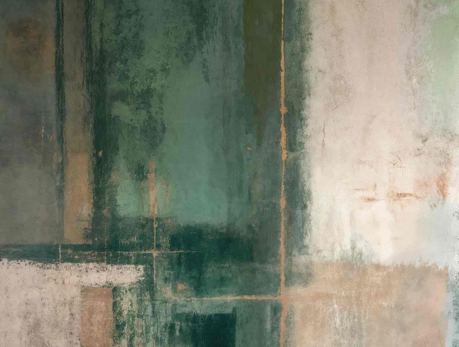 Éclats bruts en vert et sable – Papier peint abstrait