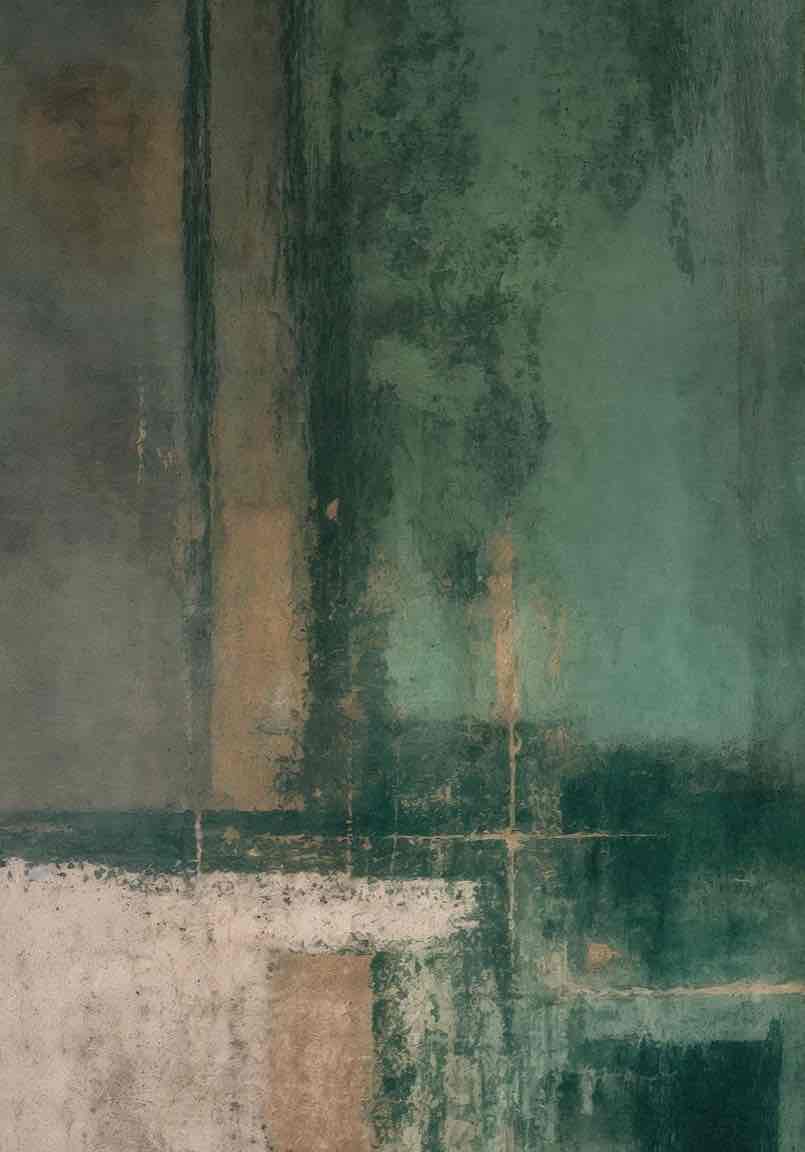 Éclats bruts en vert et sable – Papier peint abstrait - Illulart: Papier peint panoramique