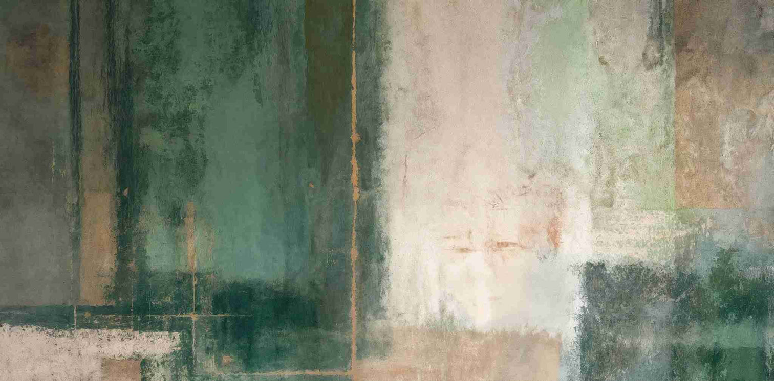 Éclats bruts en vert et sable – Papier peint abstrait - Illulart: Papier peint panoramique
