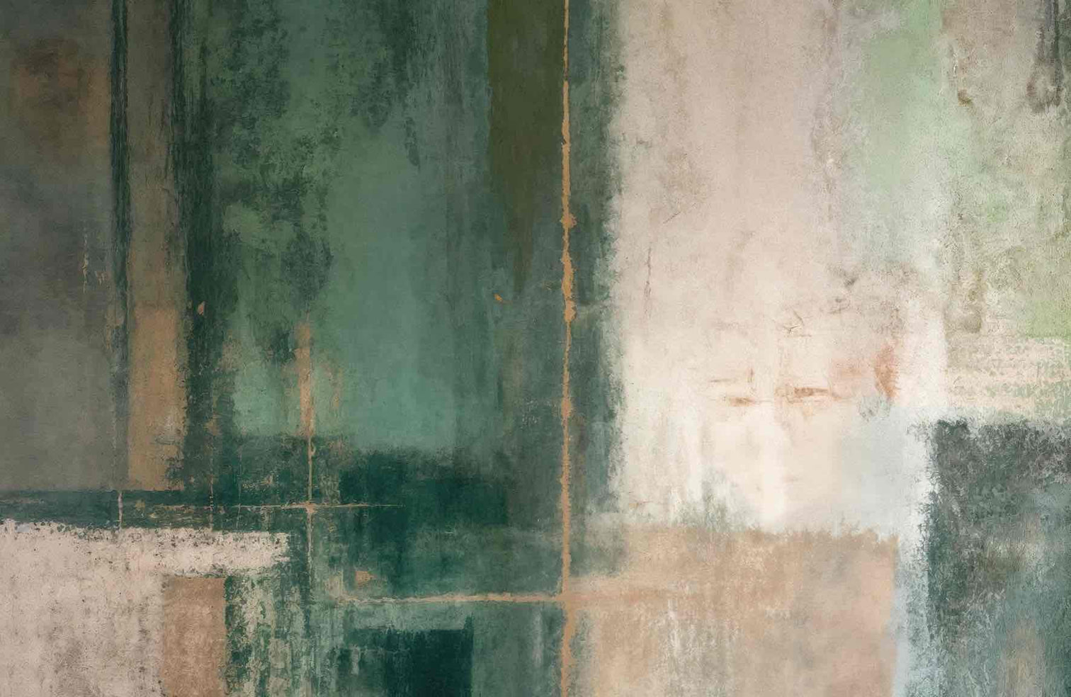 Éclats bruts en vert et sable – Papier peint abstrait - Illulart: Papier peint panoramique