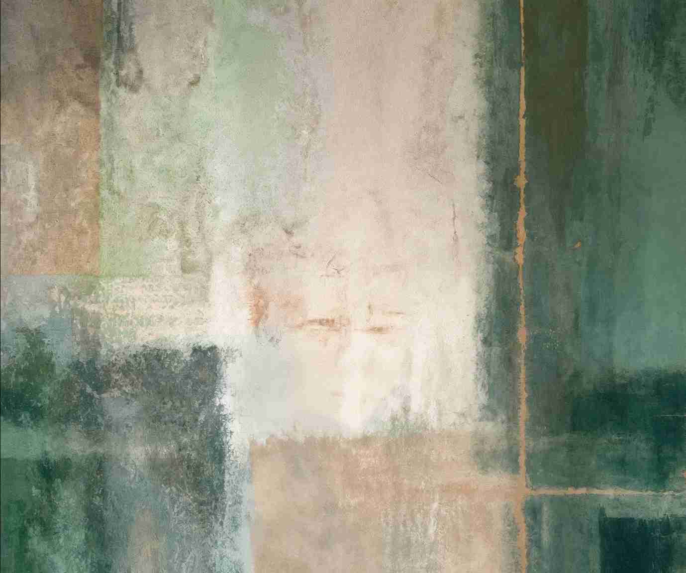 Éclats bruts en vert et sable – Papier peint abstrait - Illulart: Papier peint panoramique