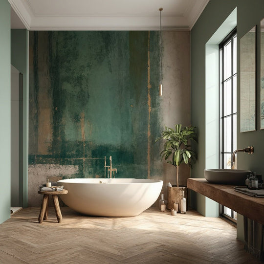 Éclats bruts en vert et sable – Papier peint abstrait - Illulart: Papier peint panoramique