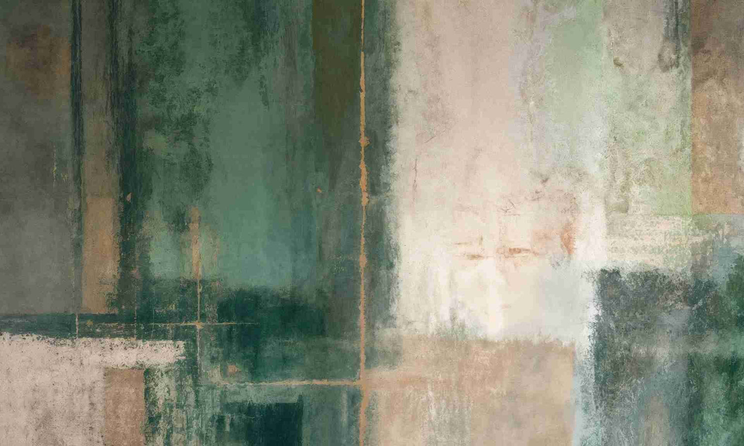 Éclats bruts en vert et sable – Papier peint abstrait - Illulart: Papier peint panoramique