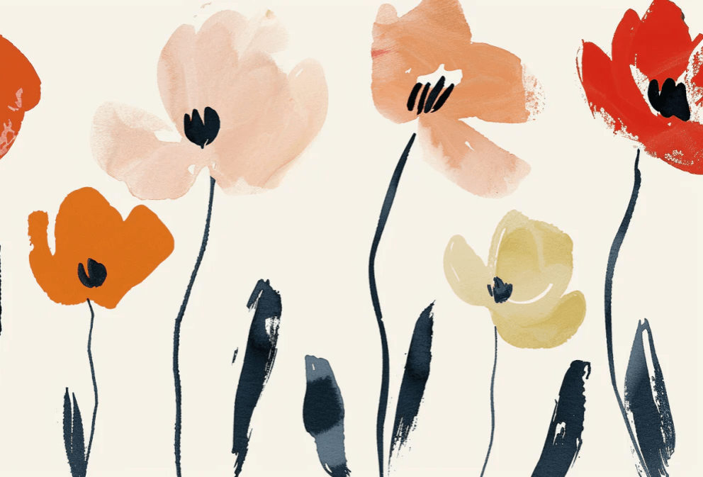 Éclosion Graphique : Papier Peint Floral au Style Moderne - Illulart: Papier peint panoramique