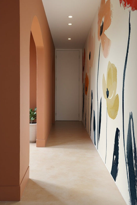 Éclosion Graphique : Papier Peint Floral au Style Moderne - Illulart: Papier peint panoramique