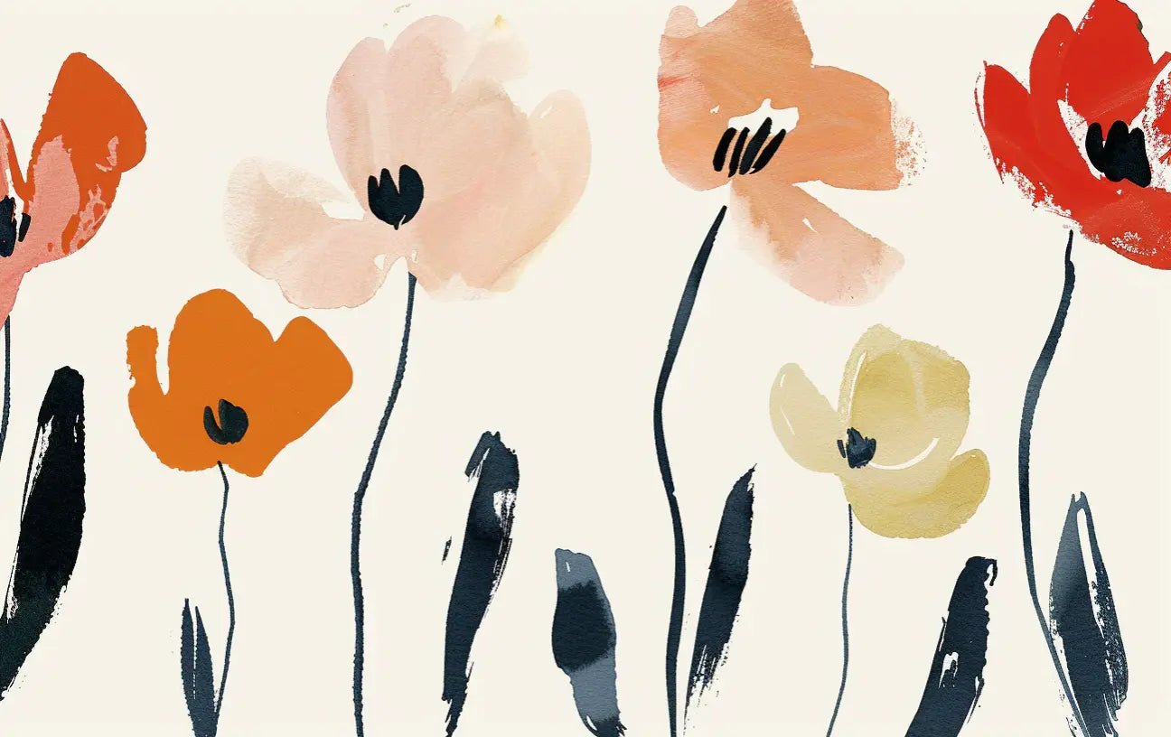 Éclosion Graphique : Papier Peint Floral au Style Moderne - Illulart: Papier peint panoramique