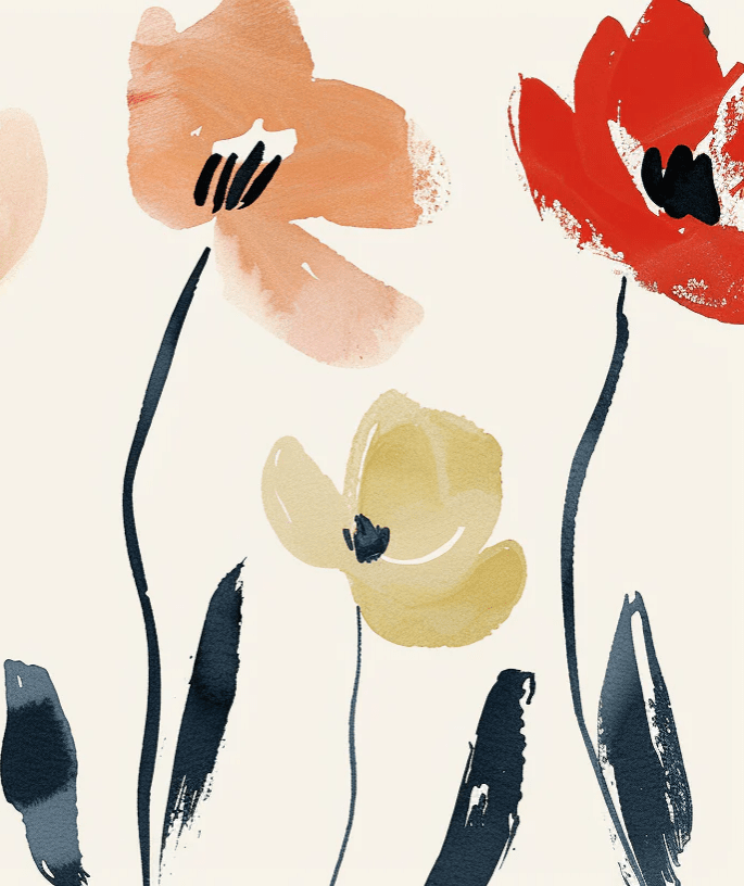 Éclosion Graphique : Papier Peint Floral au Style Moderne - Illulart: Papier peint panoramique