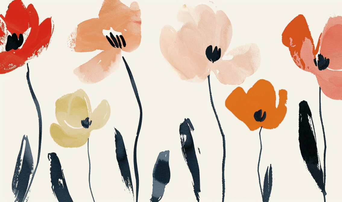 Éclosion Graphique : Papier Peint Floral au Style Moderne - Illulart: Papier peint panoramique