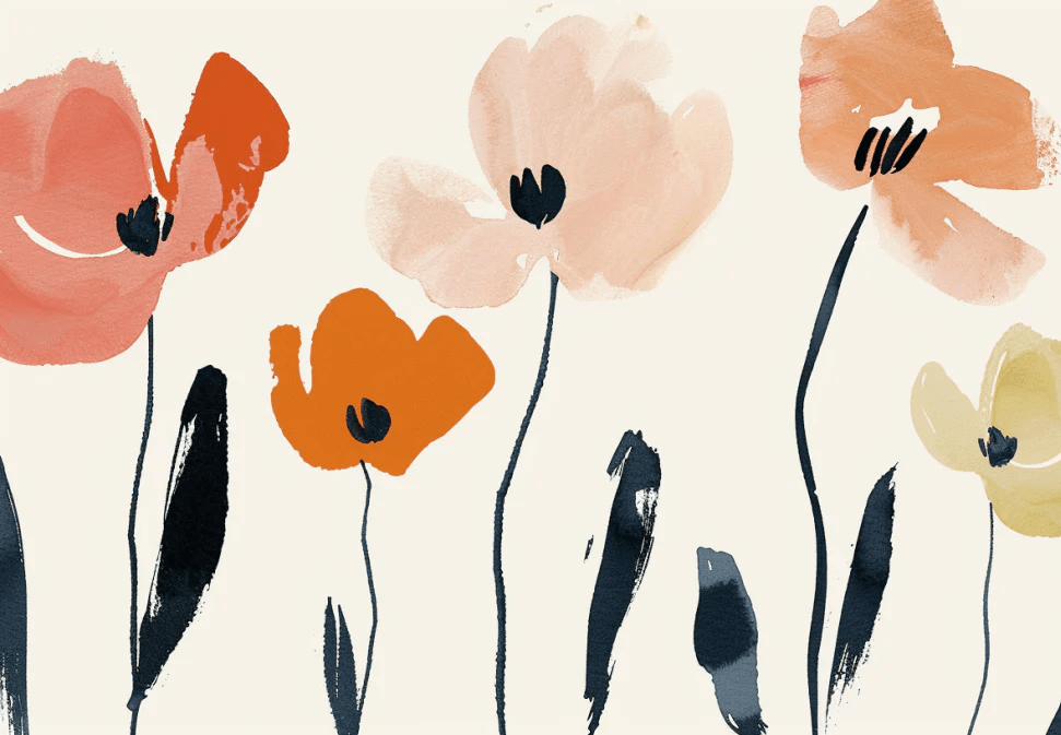 Éclosion Graphique : Papier Peint Floral au Style Moderne - Illulart: Papier peint panoramique