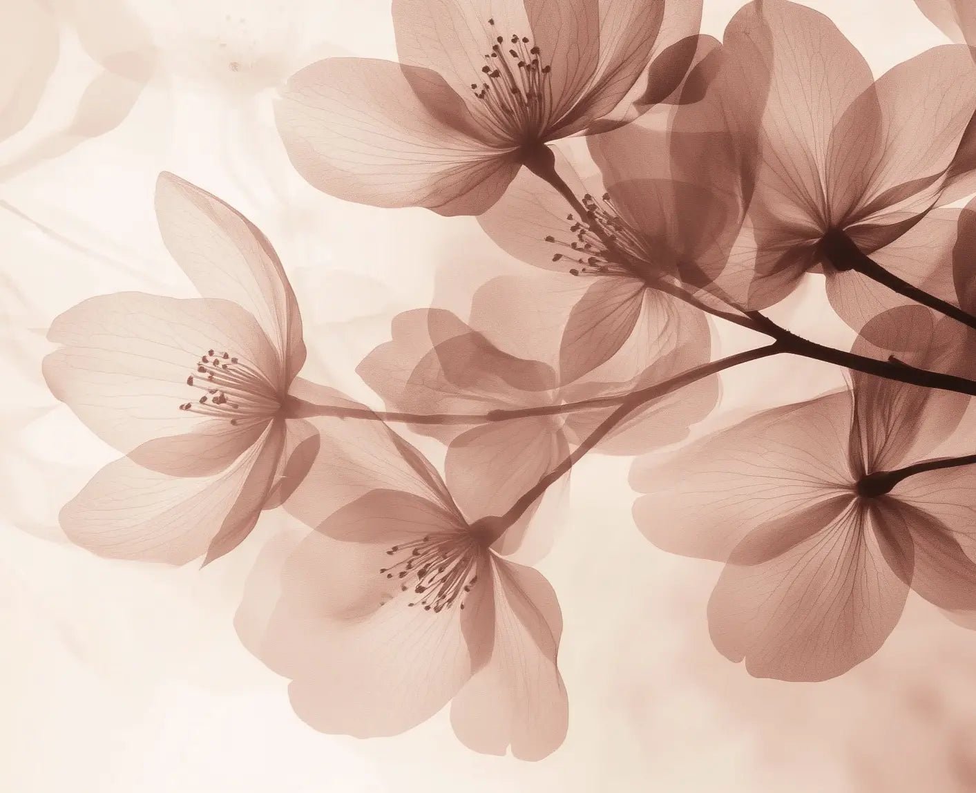 Éclosion Poudrée - Papier Peint Panoramique Floral Doux et Élégant - Illulart: Papier peint panoramique