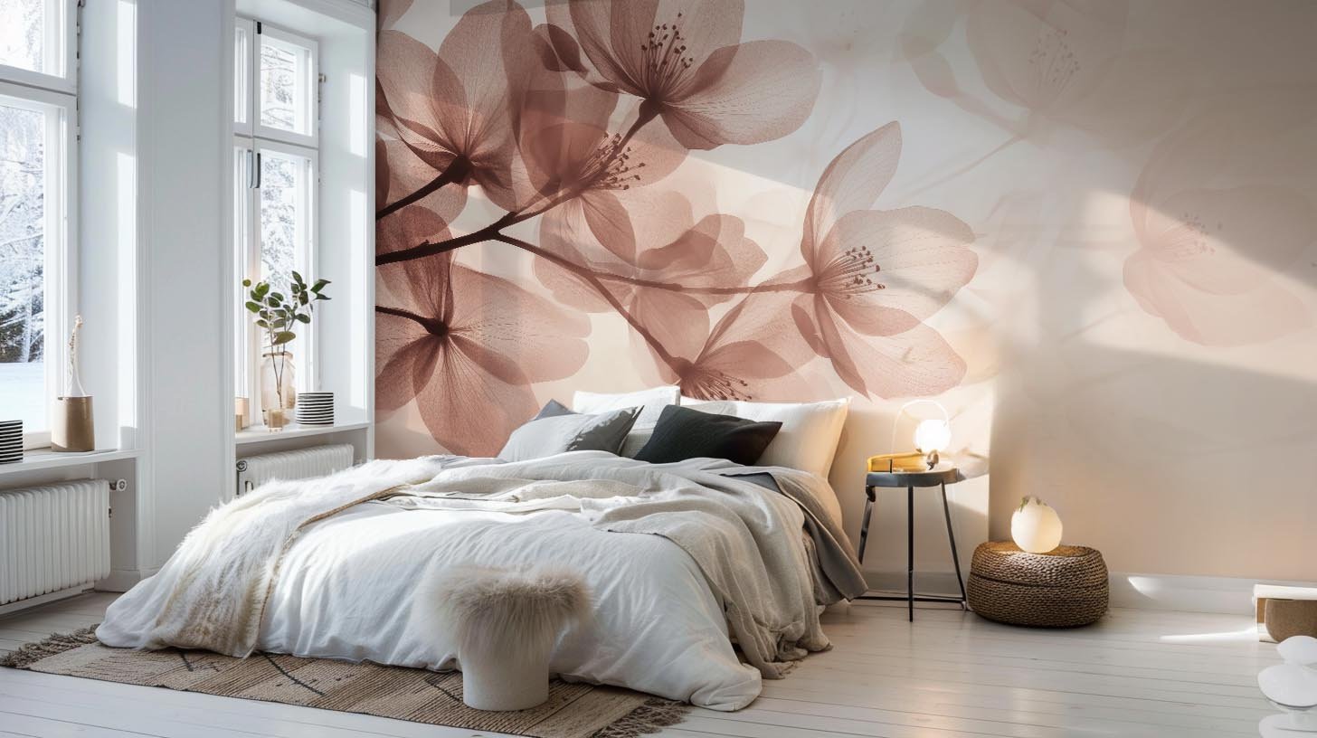 Éclosion Poudrée - Papier Peint Panoramique Floral Doux et Élégant - Illulart: Papier peint panoramique