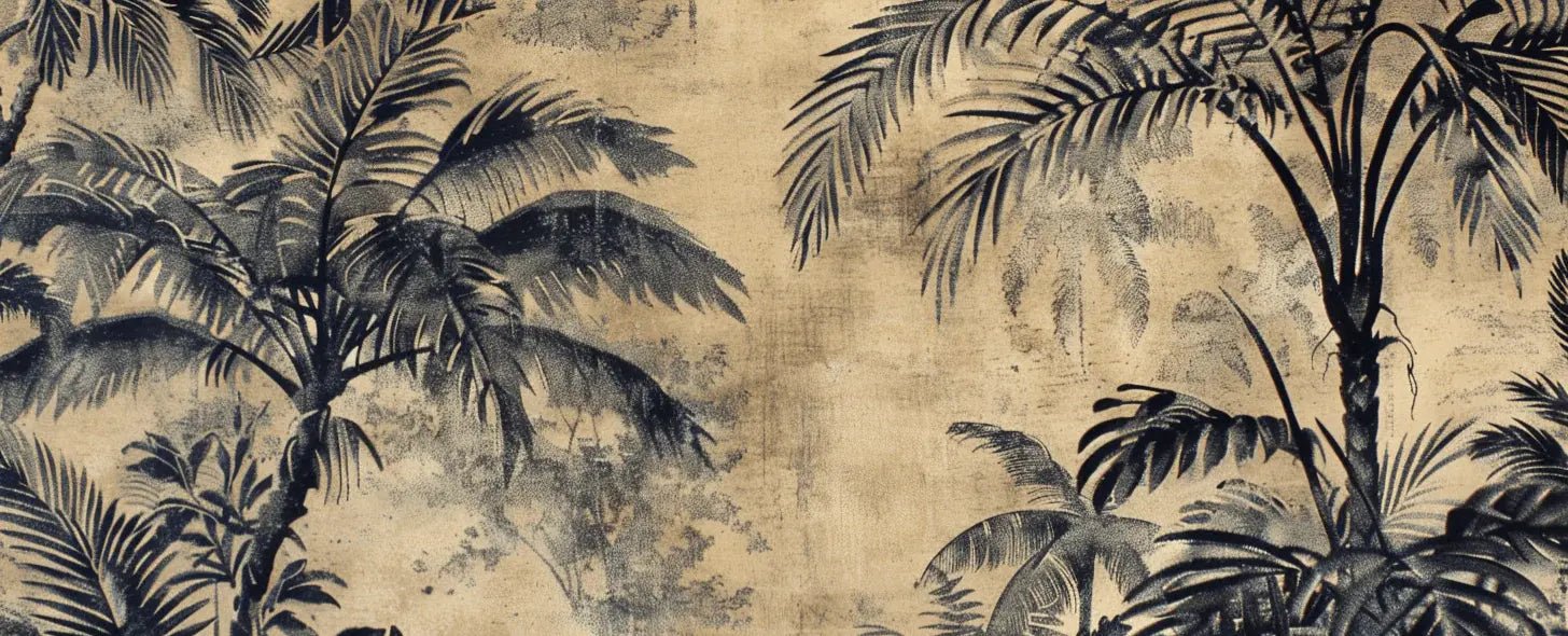 Eden Monochrome - Papier Peint Panoramique Tropical vintage - Illulart: Papier peint panoramique