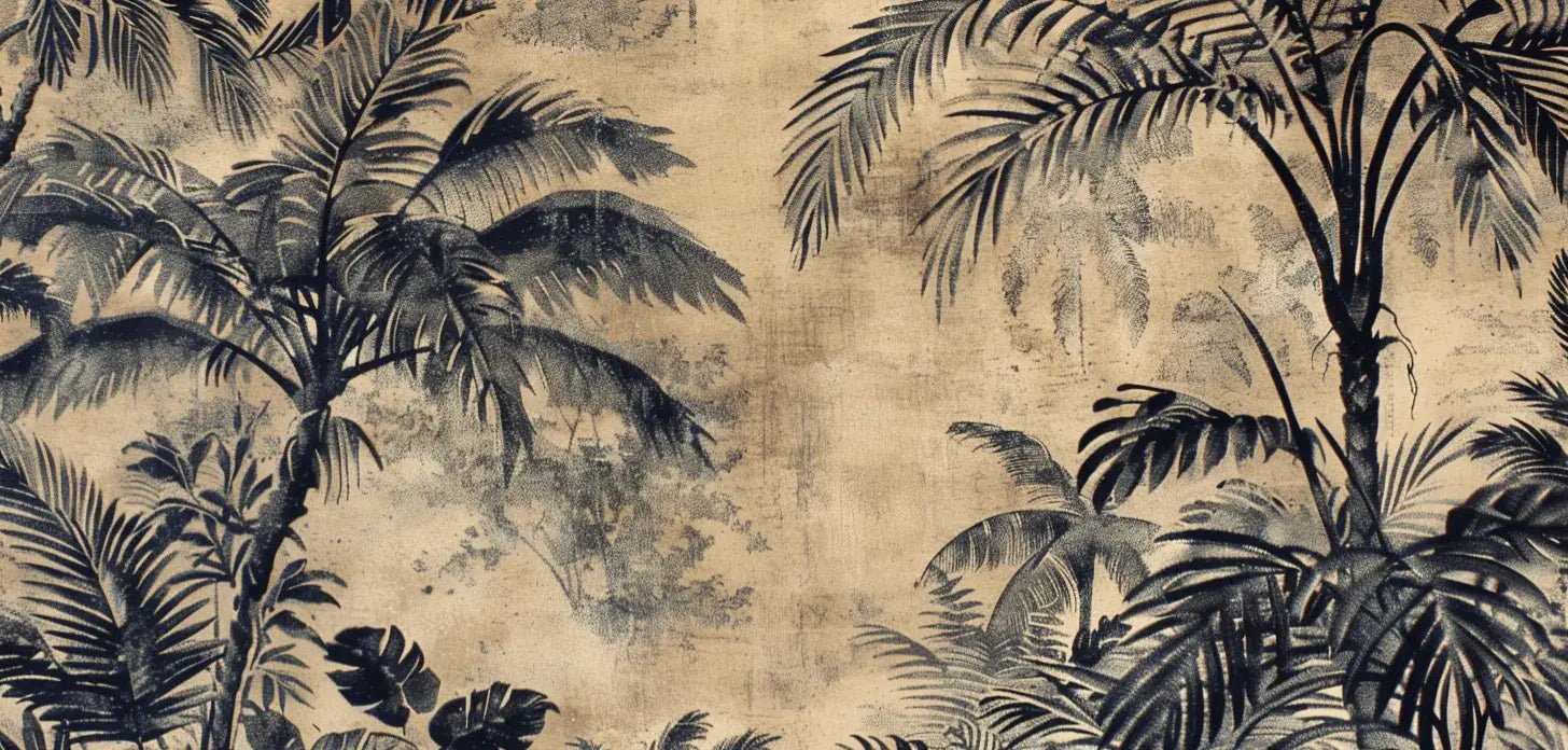 Eden Monochrome - Papier Peint Panoramique Tropical vintage - Illulart: Papier peint panoramique