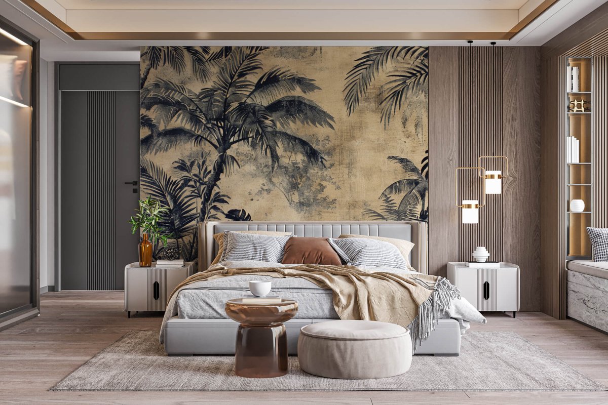 Eden Monochrome - Papier Peint Panoramique Tropical vintage - Illulart: Papier peint panoramique