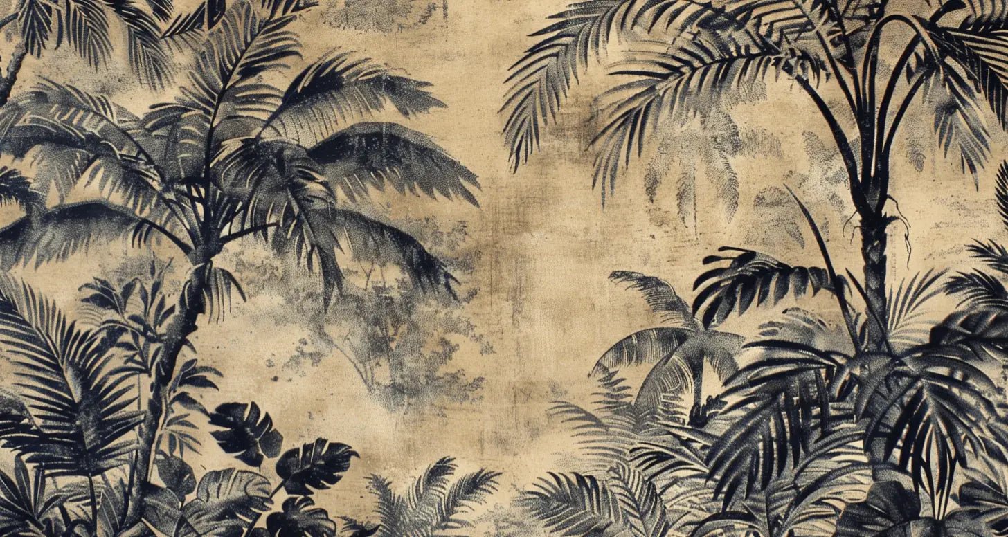 Eden Monochrome - Papier Peint Panoramique Tropical vintage - Illulart: Papier peint panoramique