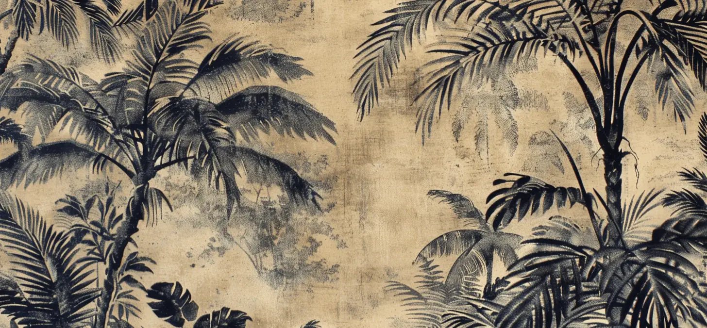 Eden Monochrome - Papier Peint Panoramique Tropical vintage - Illulart: Papier peint panoramique