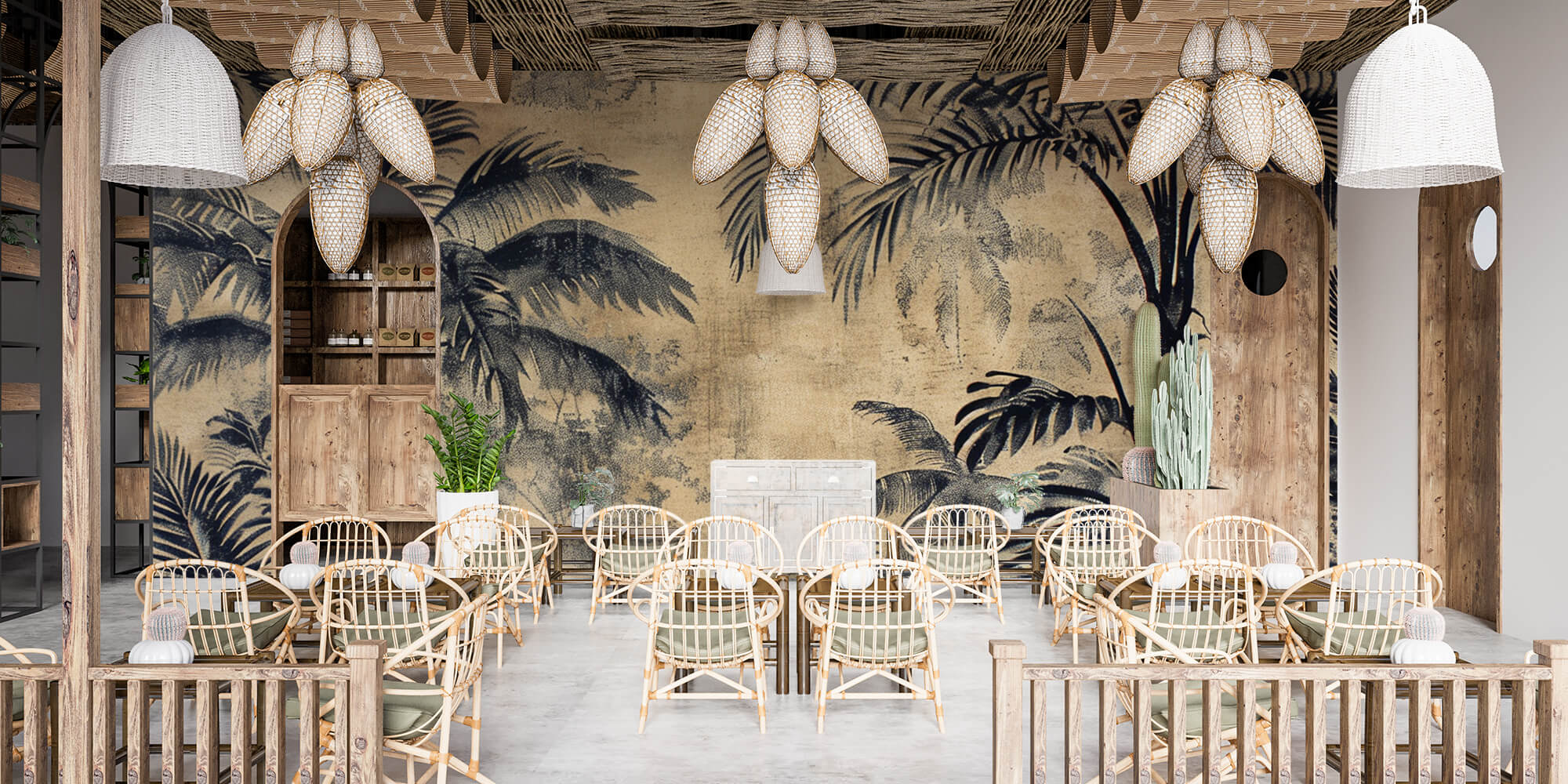 Papier Peint Panoramique Vintage Tropical dans un restaurant