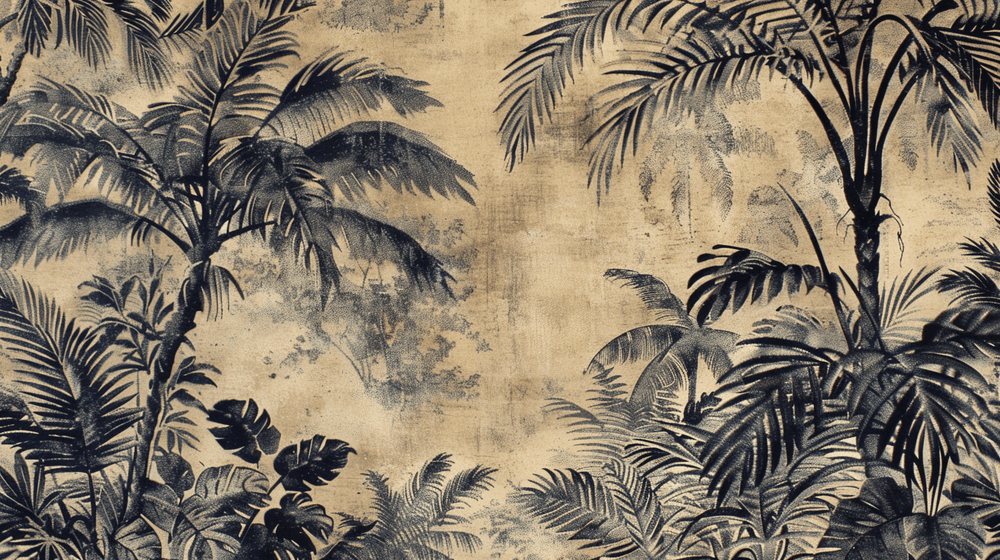 Eden Monochrome - Papier Peint Panoramique Tropical vintage