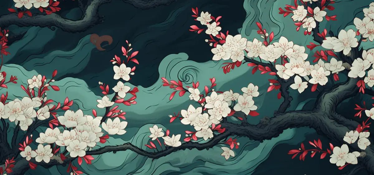 Élégance Asiatique : Papier Peint Panoramique Floral - Illulart: Papier peint panoramique