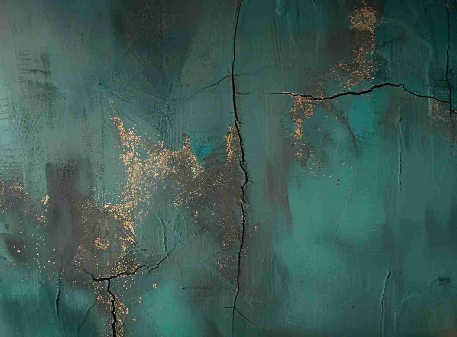 Élégance Brute : Papier peint Effet Craquelé émeraude et Doré - Illulart: Papier peint panoramique