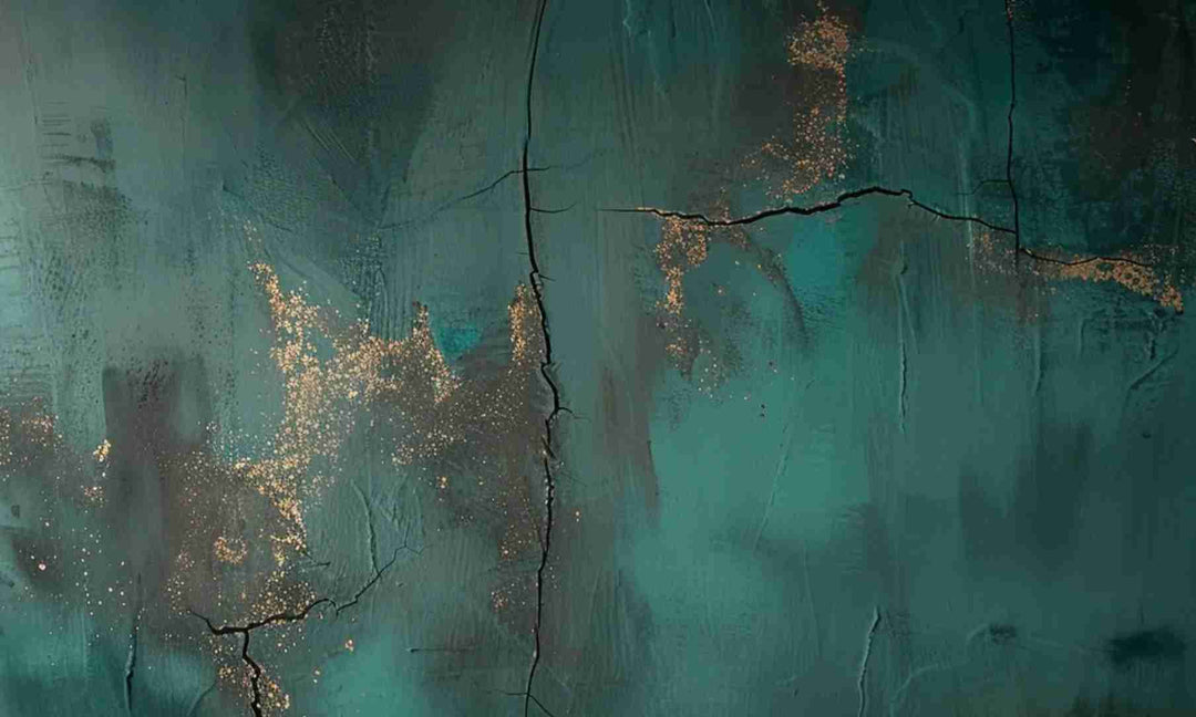 Élégance Brute : Papier peint Effet Craquelé émeraude et Doré - Illulart: Papier peint panoramique