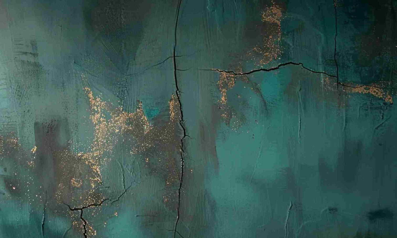 Élégance Brute : Papier peint Effet Craquelé émeraude et Doré - Illulart: Papier peint panoramique