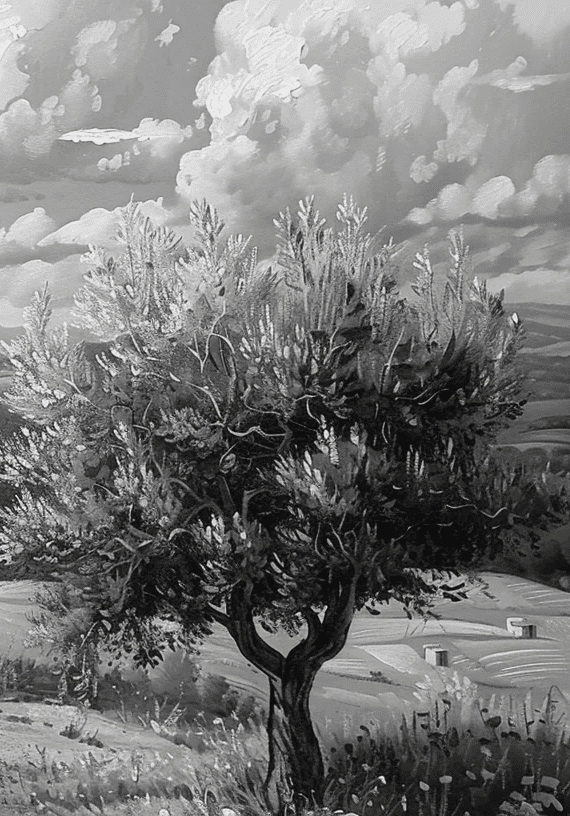 Élégance des Oliviers – Papier Peint Panoramique Noir et Blanc - Illulart: Papier peint panoramique
