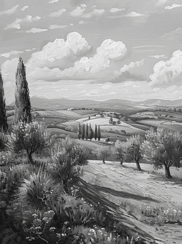 Élégance des Oliviers – Papier Peint Panoramique Noir et Blanc - Illulart: Papier peint panoramique