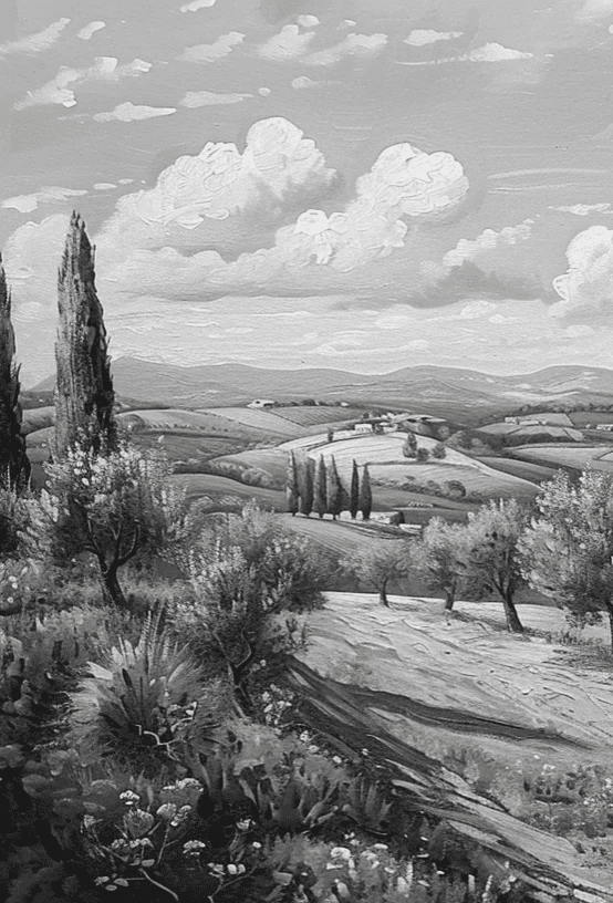 Élégance des Oliviers – Papier Peint Panoramique Noir et Blanc - Illulart: Papier peint panoramique