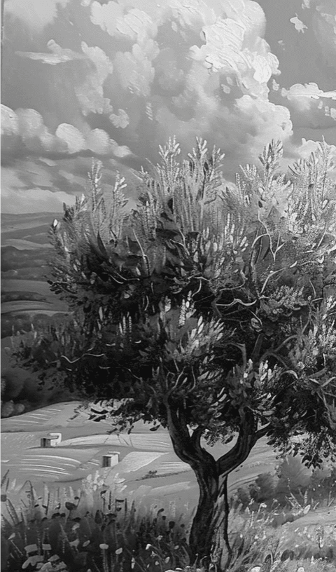 Élégance des Oliviers – Papier Peint Panoramique Noir et Blanc - Illulart: Papier peint panoramique