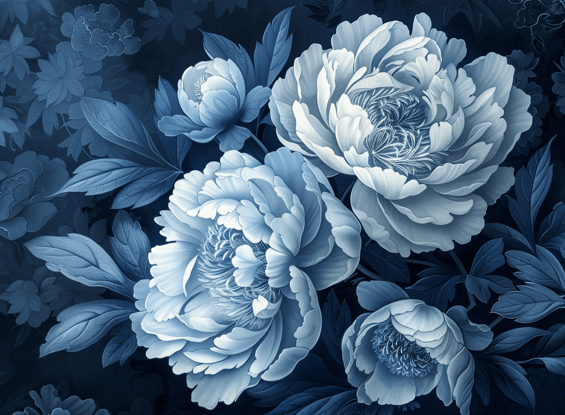 Elégance des pivoines en bleu nuit