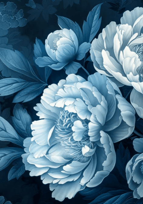 Elégance des pivoines en bleu nuit - Illulart: Papier peint panoramique