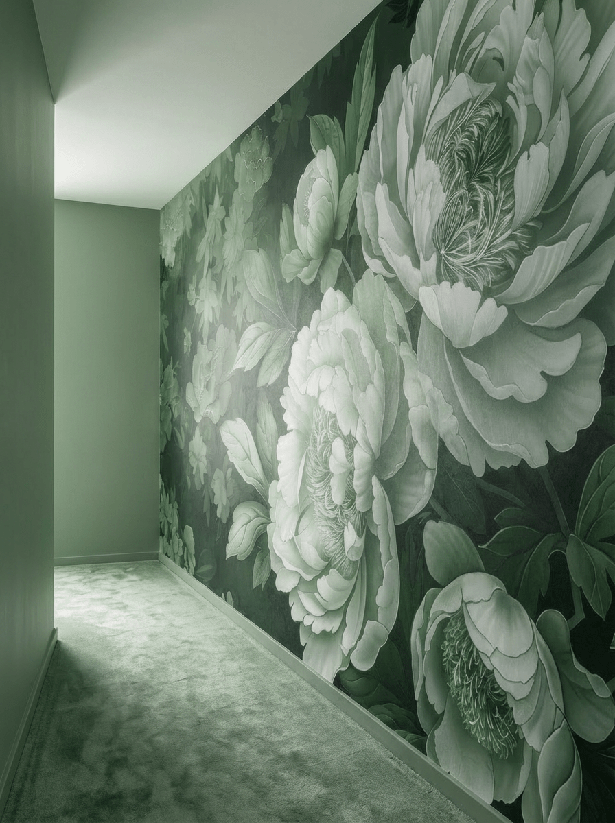 Elégance des pivoines en vert sauge - Illulart: Papier peint panoramique