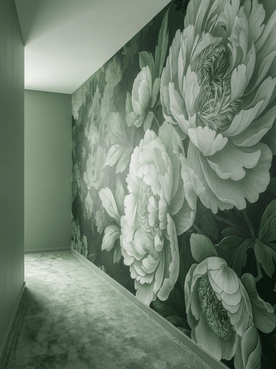Elégance des pivoines en vert sauge - Illulart: Papier peint panoramique