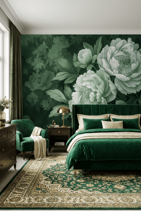 Elégance des pivoines en vert sauge - Illulart: Papier peint panoramique