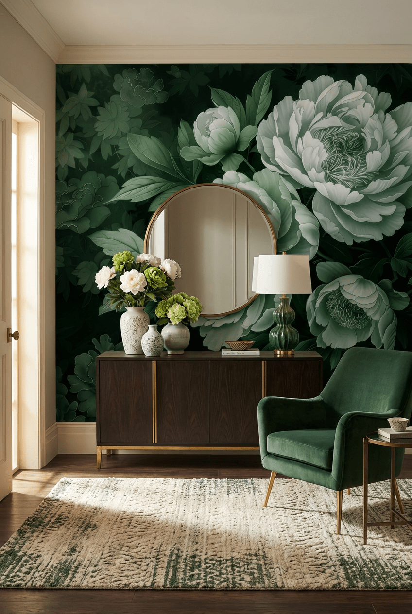 Elégance des pivoines en vert sauge - Illulart: Papier peint panoramique