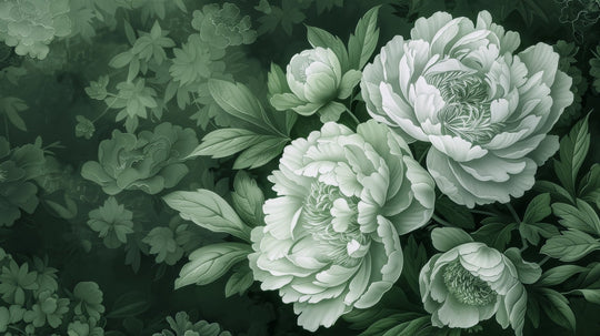 Elégance des pivoines en vert sauge - Illulart: Papier peint panoramique
