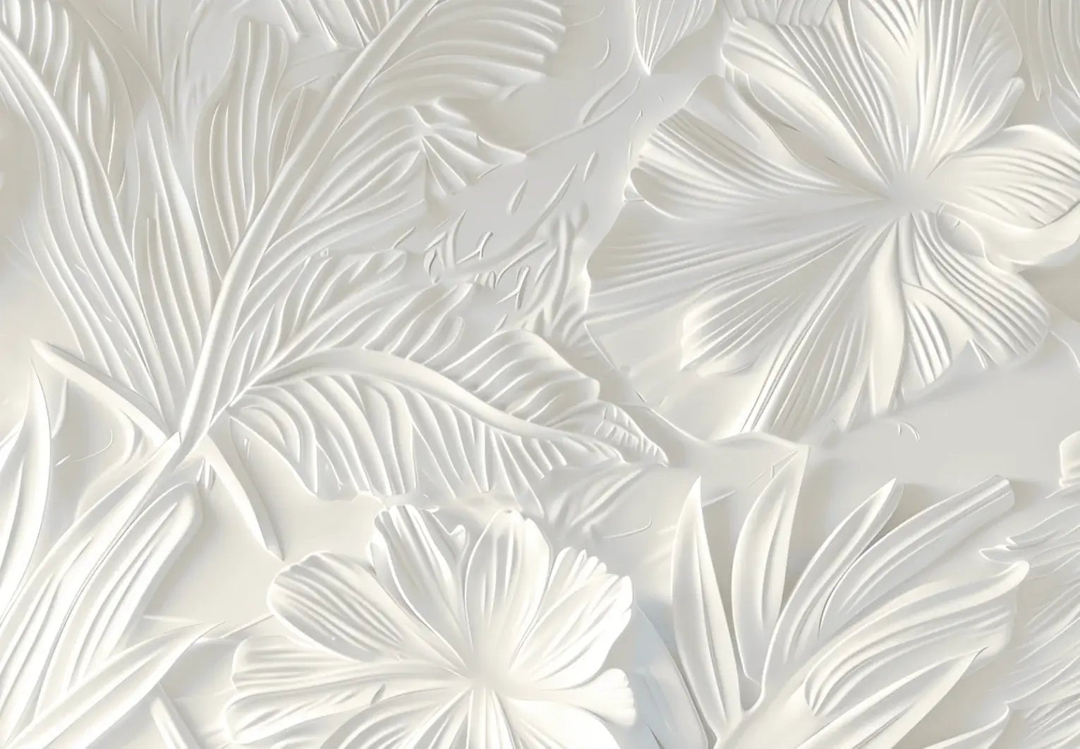 Élégance florale sculptée en blanc - Illulart: Papier peint panoramique