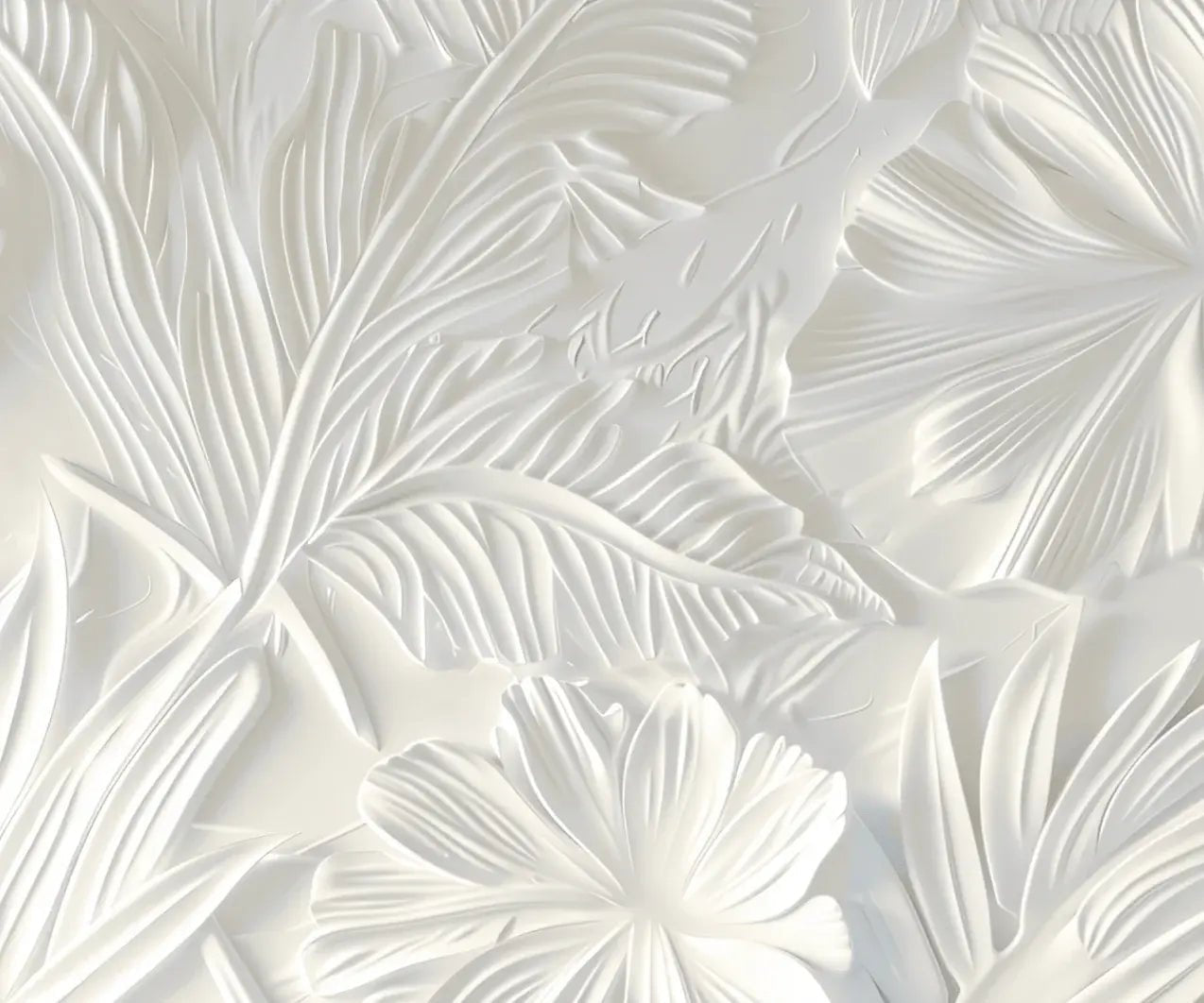Élégance florale sculptée en blanc - Illulart: Papier peint panoramique