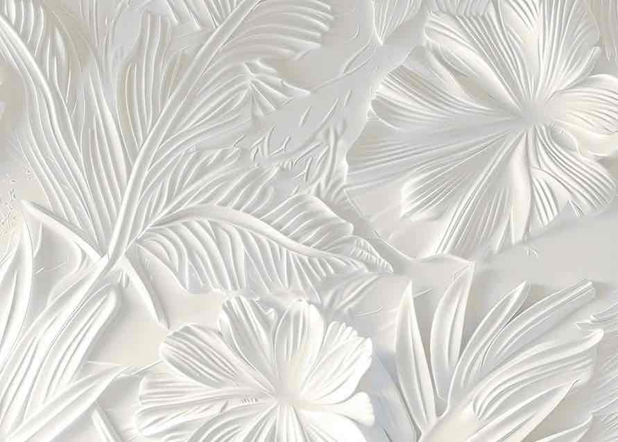 Élégance florale sculptée en blanc - Illulart: Papier peint panoramique