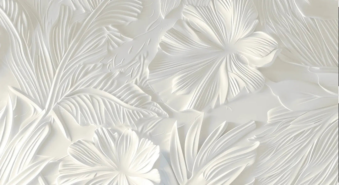 Élégance florale sculptée en blanc - Illulart: Papier peint panoramique
