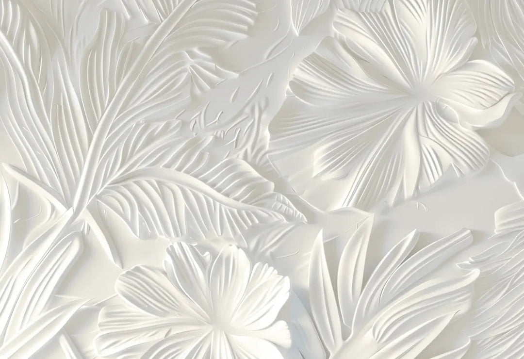 Élégance florale sculptée en blanc - Illulart: Papier peint panoramique