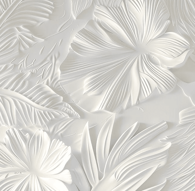 Élégance florale sculptée en blanc - Illulart: Papier peint panoramique