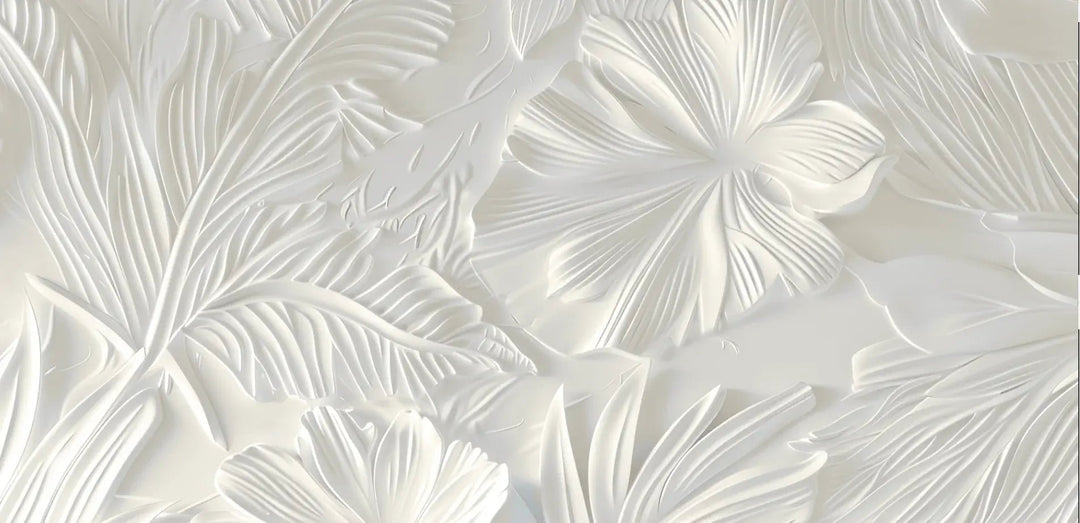 Élégance florale sculptée en blanc - Illulart: Papier peint panoramique
