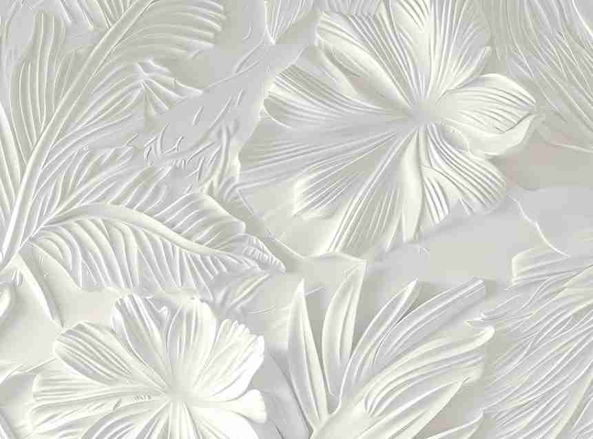 Élégance florale sculptée en blanc - Illulart: Papier peint panoramique